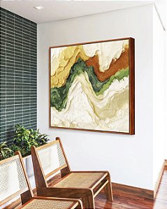 Quadro Quadrado Abstrato Amarelo Verde Laranja Ondulações Canvas Moldura