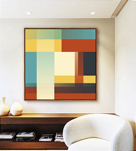 Quadro Quadrado Abstrato Mosaico Degradê Azul Amarelo Vermelho Canvas Moldura