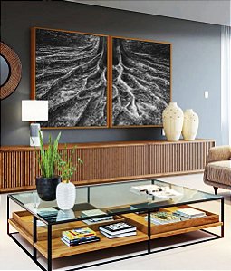 Duo de Quadros Raízes de Árvore Preto e Branco Natureza Canvas Moldura