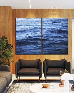 Duo de Quadros Mar Ondulado Azul Intenso Natureza Canvas Moldura