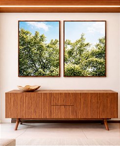 Duo de Quadros Árvores Folhagem Verde Céu Claro Nuvens Natureza Paisagem Canvas Moldura