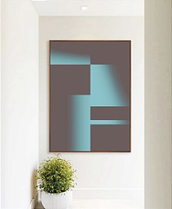 Quadro Vertical Abstrato Degradê Geométrico Cinza Grafite Verde Turquesa Canvas Moldura