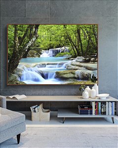 Quadro Horizontal Cachoeira Água Azul Árvores Floresta Natureza Paisagem Canvas Moldura