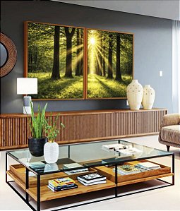 Duo de Quadros Caminho Entre Árvores Luzes do Sol Natureza Paisagem Canvas Moldura