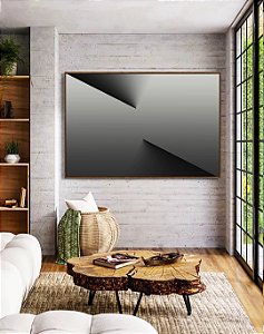 Quadro Horizontal Abstrato Degradê Cinza Chumbo Prata Efeito Profundidade Canvas Moldura