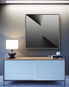 Quadro Quadrado Abstrato Degradê Cinza Chumbo Prata Efeito Profundidade Canvas Moldura