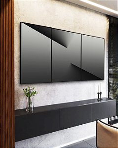 Trio de Quadros Abstrato Degradê Cinza Chumbo Prata Efeito Profundidade Canvas Moldura