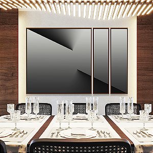 Trio de Quadros Estilizados Abstrato Degradê Cinza Chumbo Prata Efeito Profundidade Canvas Moldura