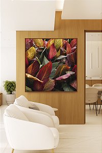 Quadro Quadrado Folhagem Tropical Cróton Planta Colorida Natureza Paisagem Canvas Moldura