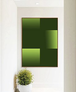 Quadro Vertical Abstrato Degradê Geométrico Verde Limão Canvas Moldura