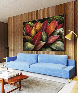 Quadro Horizontal Planta Cróton Colorida Folhagem Tropical Natureza Paisagem Canvas Moldura