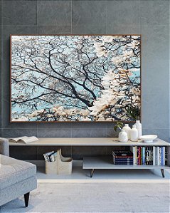 Quadro Horizontal Árvore Flores Brancas Céu Azul Claro Natureza Paisagem Canvas Moldura