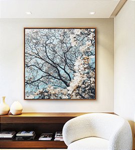 Quadro Quadrado Árvore Flores Brancas Céu Azul Claro Natureza Paisagem Canvas Moldura