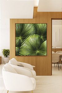 Quadro Quadrado Planta Palmeira-Leque Verde Folhagem Natureza Canvas Moldura
