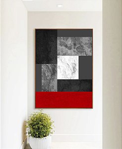 Quadro Vertical Abstrato Cinza Concreto Vermelho Geométrico Minimalista Canvas Moldura