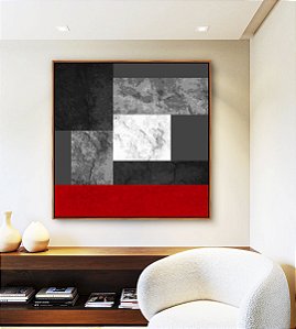 Quadro Quadrado Abstrato Cinza Concreto Vermelho Geométrico Minimalista Canvas Moldura