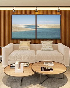 Duo de Quadros Quadrados Dunas Praia Mar Água Turquesa Céu Azul Claro Natureza Canvas Moldura