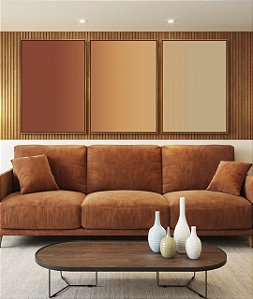 Trio de Quadros Abstrato Degrade Areia Cobre Terracota Canvas Moldura