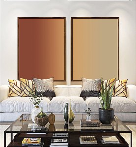 Duo de Quadros Abstrato Degrade Areia Cobre Terracota Canvas Moldura