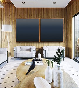 Duo de Quadros Quadrados Abstrato Degradê Azul Marinho Escuro Canvas Moldura