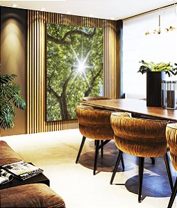 Quadro Vertical Natureza Folhas Verdes Árvore Céu Azul Sol Canvas Moldura