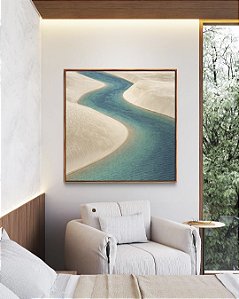 Quadro Quadrado Mar Azul Dunas de Areia Branca Natureza Canvas Moldura