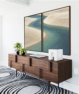 Duo de Quadros Mar Azul Dunas de Areia Branca Natureza Canvas Moldura