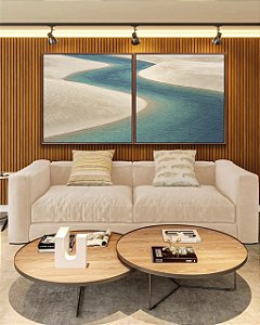 Duo de Quadros Quadrados Mar Azul Dunas de Areia Branca Natureza Canvas Moldura