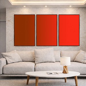 Trio de Quadros Abstrato Degradê Bordo Vermelho Vivo Canvas Moldura