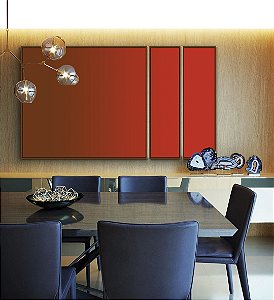 Trio de Quadros Estilizados Abstrato Degradê Bordo Vermelho Vivo Canvas Moldura