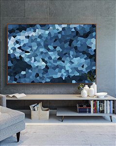 Quadro Horizontal Abstrato Mosaico Azul Marinho Claro Canvas Moldura