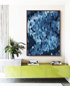 Quadro Vertical Abstrato Mosaico Azul Marinho Claro Canvas Moldura