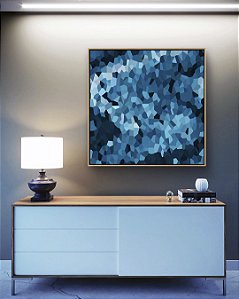 Quadro Quadrado Abstrato Mosaico Azul Marinho Claro Canvas Moldura