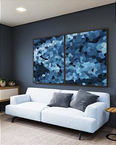 Duo de Quadros Abstrato Mosaico Azul Marinho Claro Canvas Moldura