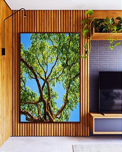Quadro Vertical Copa de Árvore Folhas Verdes Céu Azul Vivo Natureza Canvas Moldura
