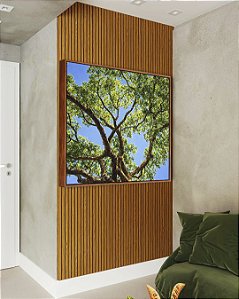 Quadro Quadrado Copa de Árvore Folhas Verdes Céu Azul Vivo Canvas Moldura