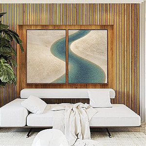Duo de Quadros Água Turquesa Praia Dunas Areia Branca Canvas Moldura