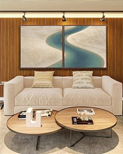 Duo de Quadros Quadrados Água Turquesa Praia Dunas Areia Branca Canvas Moldura