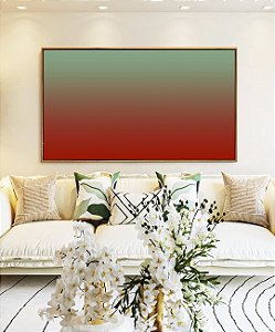 Quadro Horizontal Abstrato Degradê Verde Turquesa Vermelho Tijolo Canvas Moldura
