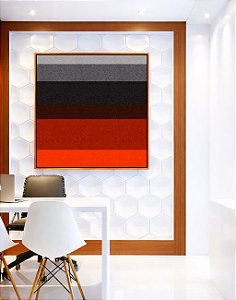 Quadro Quadrado Abstrato Listras Cinza Laranja Textura Canvas Moldura