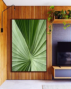 Quadro Vertical Folha Verde Textura Linhas Naturais Macro Minimalista Canvas Moldura