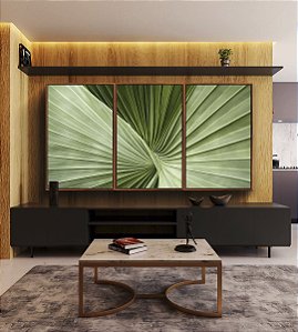 Trio de Quadros Folha Verde Textura Linhas Naturais Macro Minimalista Canvas Moldura