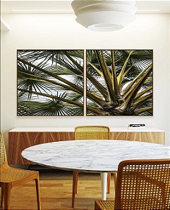Duo de Quadros Quadrados Palmeira Folhagem Coqueiro Praia Litoral Tropical Natureza Canvas Moldura