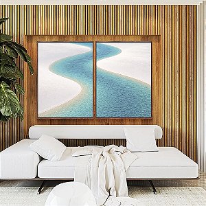 Duo de Quadros Praia Dunas Areia Branca Água Turquesa Canvas Moldura