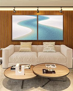 Duo de Quadros Quadrados Praia Dunas Areia Branca Água Turquesa Canvas Moldura