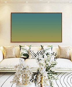 Quadro Horizontal Abstrato Degradê Verde Turquesa Azul Canvas Moldura