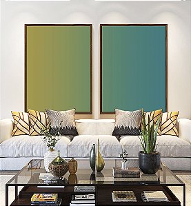 Duo de Quadros Abstrato Degradê Verde Turquesa Azul Canvas Moldura