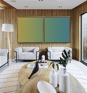 Duo de Quadros Quadrados Abstrato Degradê Verde Turquesa Azul Canvas Moldura