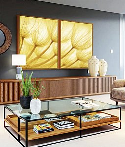 Duo de Quadros Dente de Leão Planta Flor Reflexos do Sol Natureza Paisagem Canvas Moldura