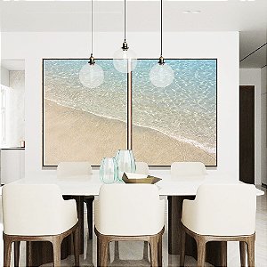 Duo de Quadros Praia Tropical Água Cristalina Calmaria Mar Azul Canvas Moldura